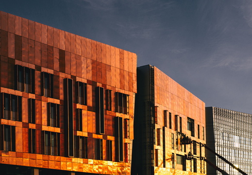 Tempe Arizona photography Copper Building Sunrise Light Reflection Boom Lift