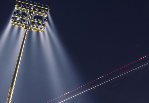 Tempe Arizona photography Lighttrail of floodlight and plane