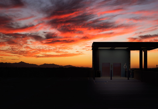 Tempe Arizona photography Mid October Sunset Tempe Phoenix Mountains Parking Deck Elevator Sun